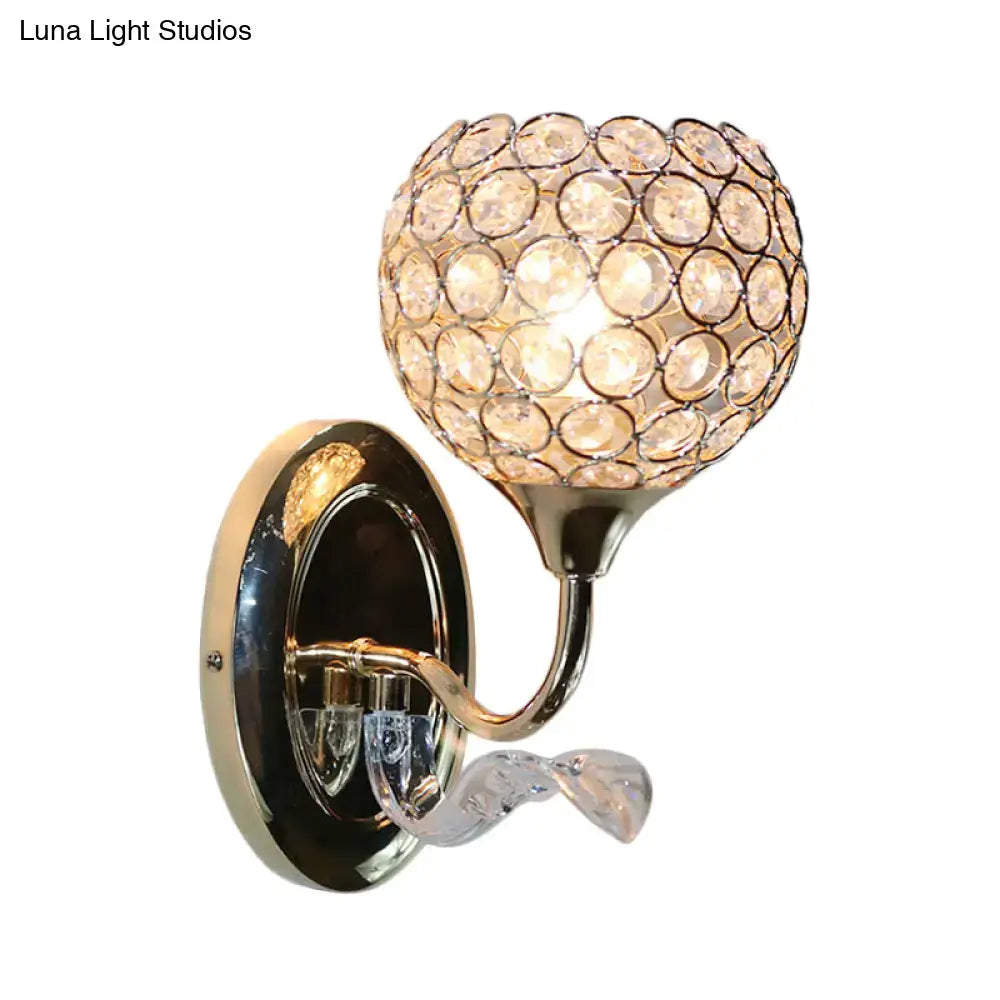 Blue Crystal Globe Premium Sconce by Decorbites with a crystal globe shade and brass curved arm on Tampa Home & Garden Store