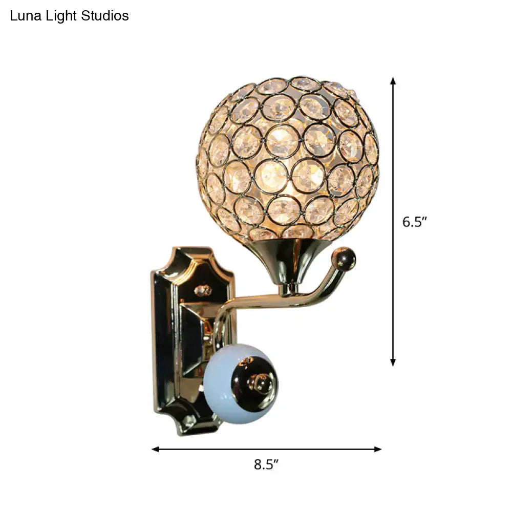 Blue Crystal Globe Premium Sconce by Decorbites gold wall mount crystal globe blue accent knob on Tampa Home & Garden Store