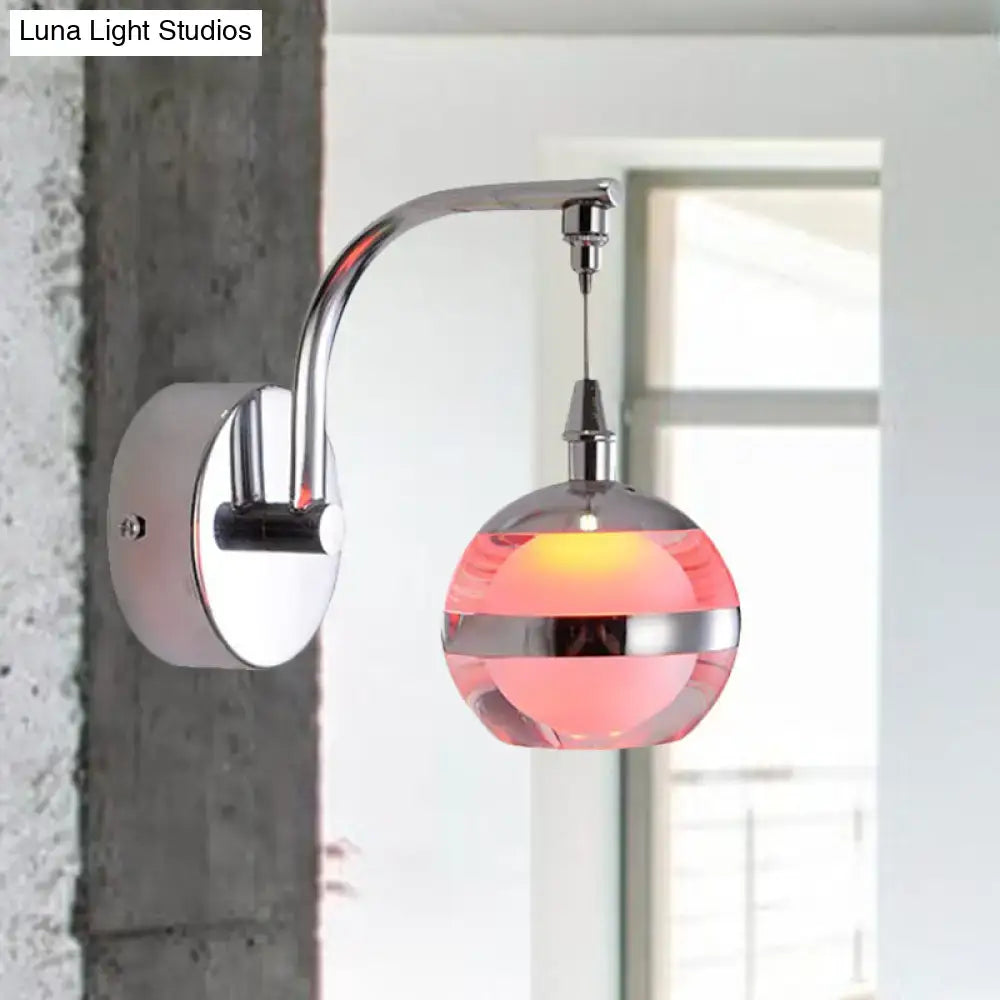 Pink glass globe sconce with chrome acrylic finish, wall-mounted by Decorbites on Tampa Home & Garden Store