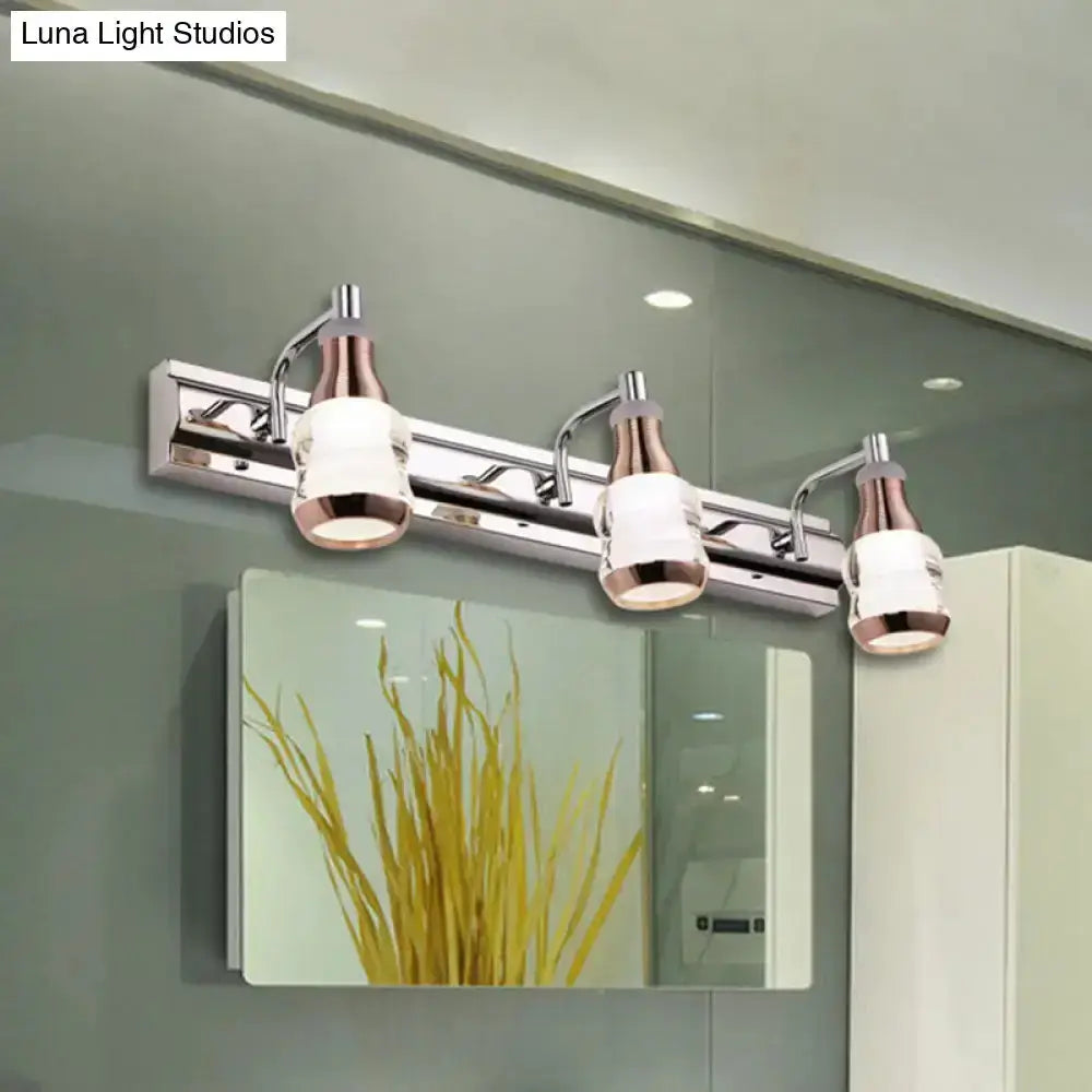 Decorbites modern chrome and rose gold 3-light vanity wall light with glass shades on Tampa Home & Garden Store