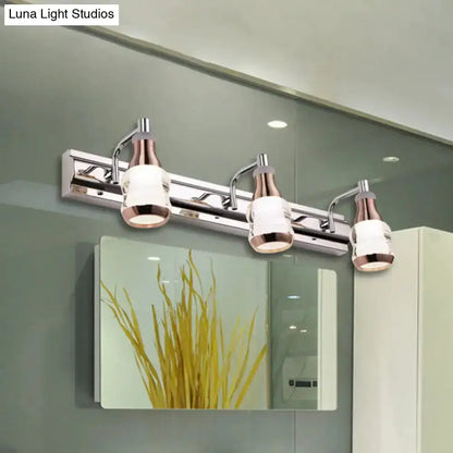 Decorbites modern chrome and rose gold 3-light vanity wall light with glass shades on Tampa Home & Garden Store