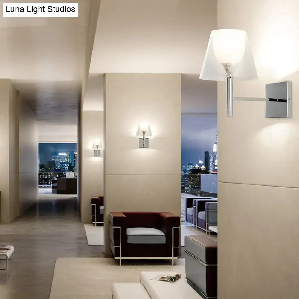 White Glass Flared Wall Sconce Light Fixture for Contemporary Living Rooms