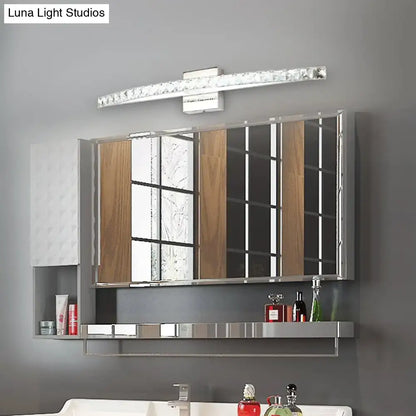 Wood LED Vanity Light by Decorbites over a modern chrome mirror with crystal accents on Tampa Home & Garden Store