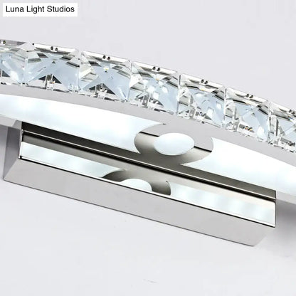 Wood LED Vanity Light chrome finish with clear crystal prism row and mirrored base on Tampa Home & Garden Store