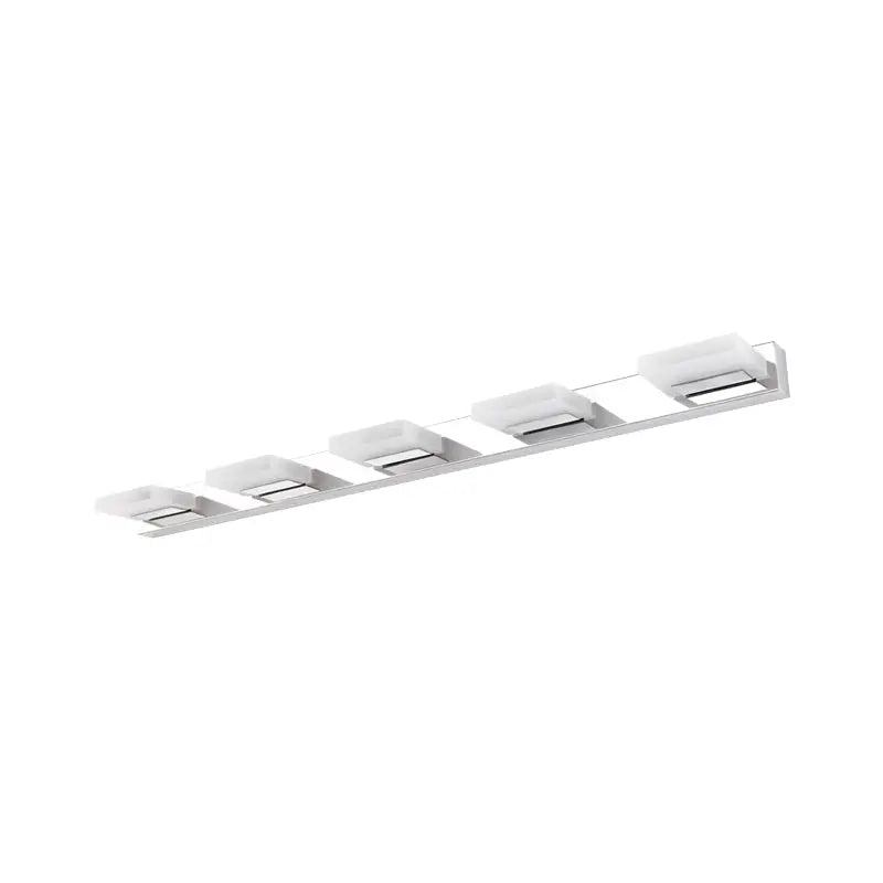 Chrome vanity light bar with five white acrylic cube shades for bathroom vanity on Tampa Home & Garden Store