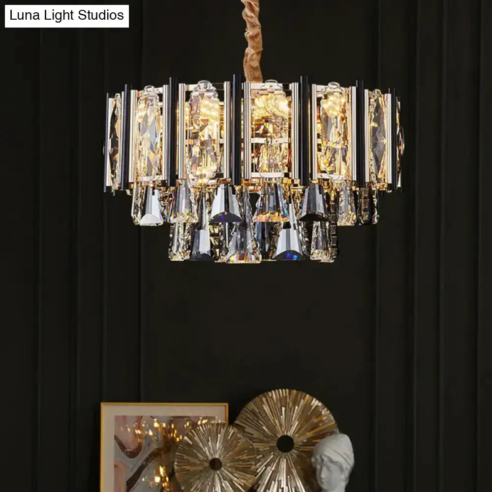 Modern chrome beveled crystal chandelier living room pendant light with prisms on Tampa Home & Garden Store