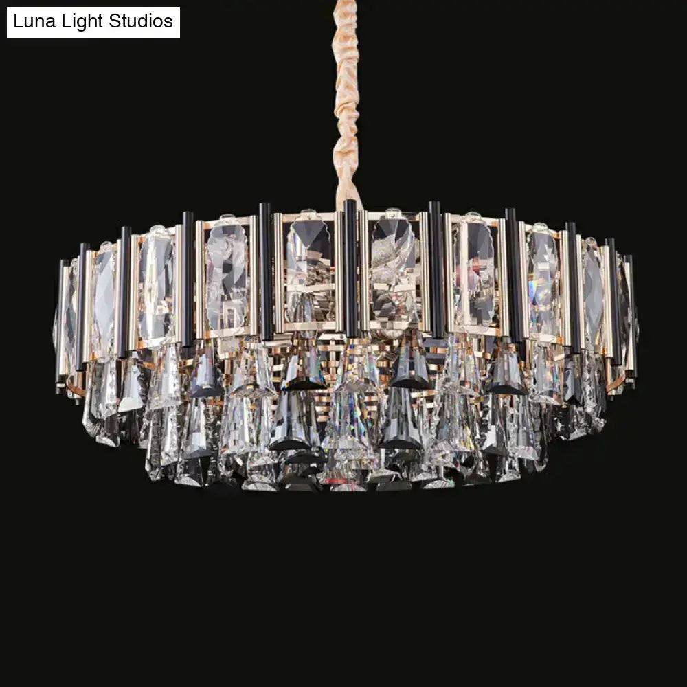 Modern chrome beveled crystal chandelier pendant light with hanging prisms by Decorbites on Tampa Home & Garden Store