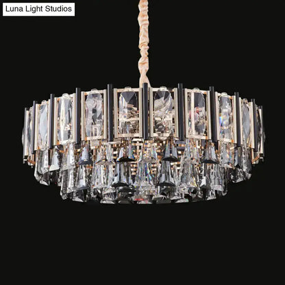 Modern chrome beveled crystal chandelier pendant light with hanging prisms by Decorbites on Tampa Home & Garden Store