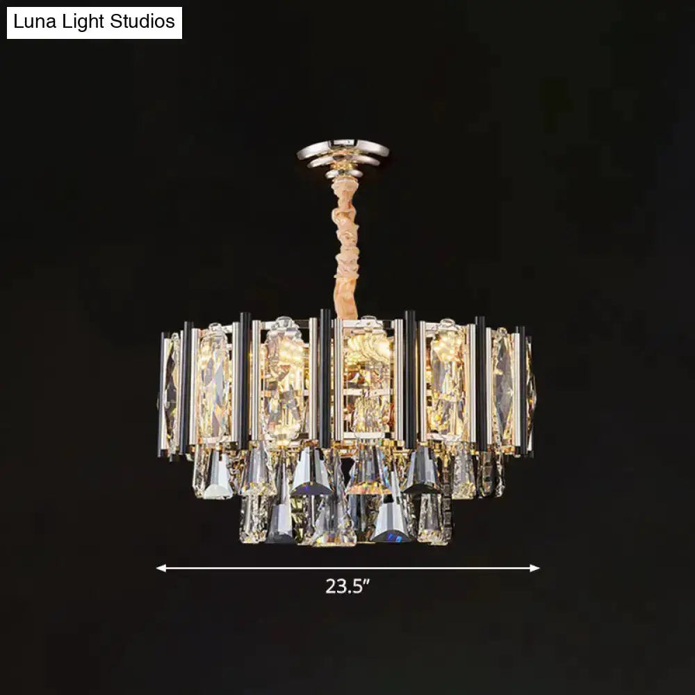 Decorbites crystal chandelier, chrome beveled pendant light, 23.5-in wide with prisms on Tampa Home & Garden Store