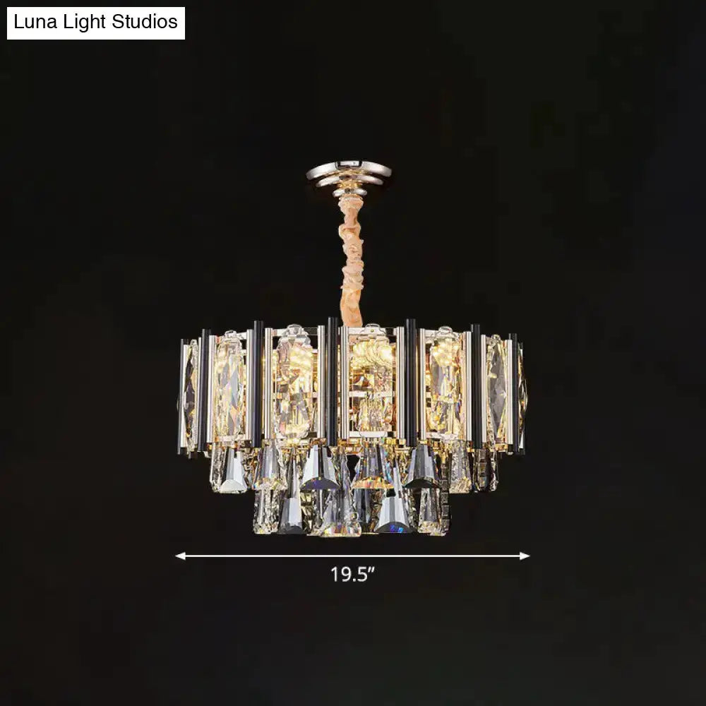 Modern chrome beveled crystal chandelier pendant light with prisms 19.5 in wide Decorbites on Tampa Home & Garden Store
