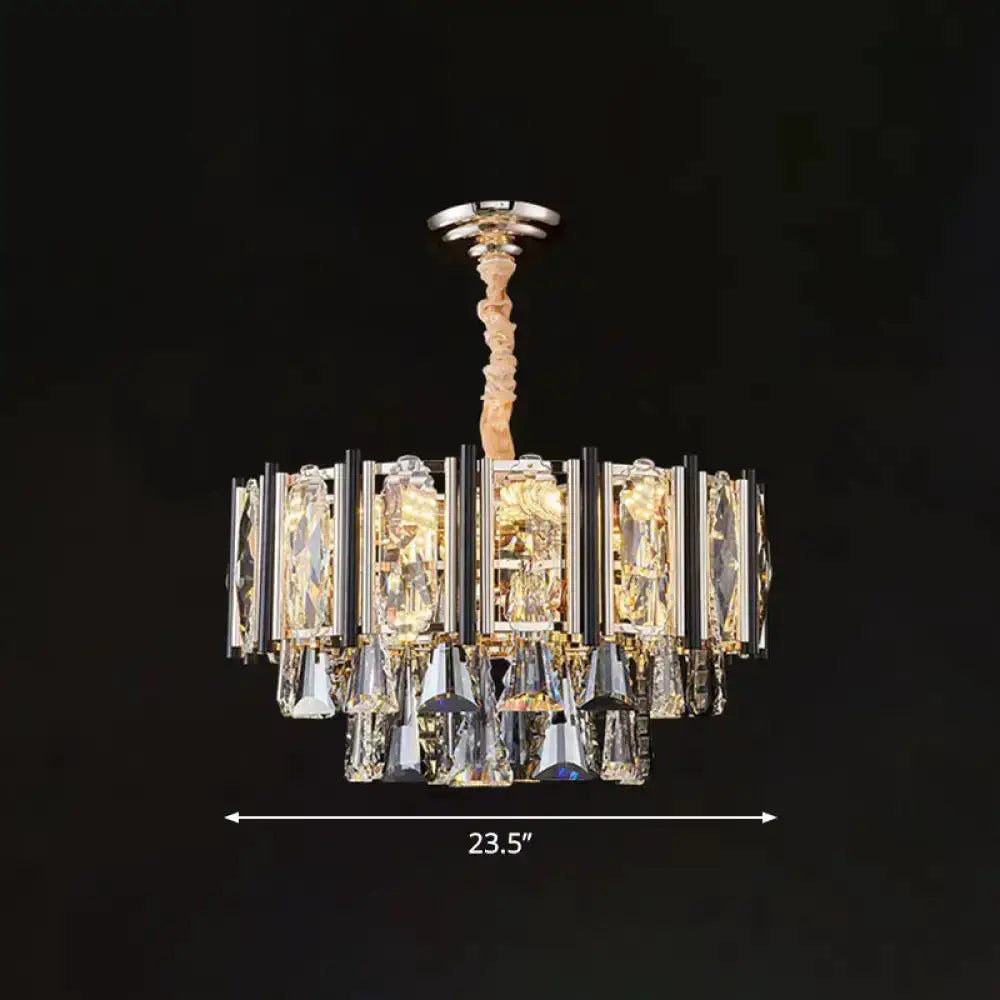 Modern chrome beveled crystal chandelier living room pendant light by Decorbites, 23.5-in wide on Tampa Home & Garden Store