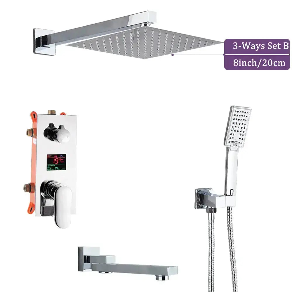 Decorbites chrome rainfall shower faucet with digital display rain head and handheld shower on Tampa Home & Garden Store