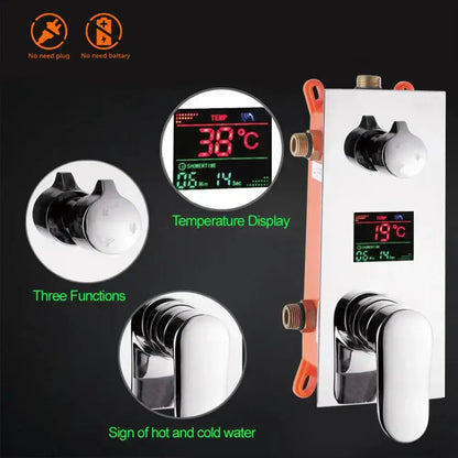 Decorbites chrome rainfall shower faucet with digital temperature display and three functions on Tampa Home & Garden Store