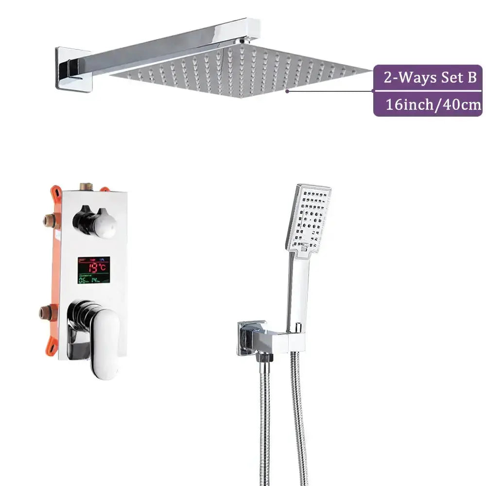 Decorbites chrome rainfall shower set with digital display; 16in rainhead + handheld on Tampa Home & Garden Store