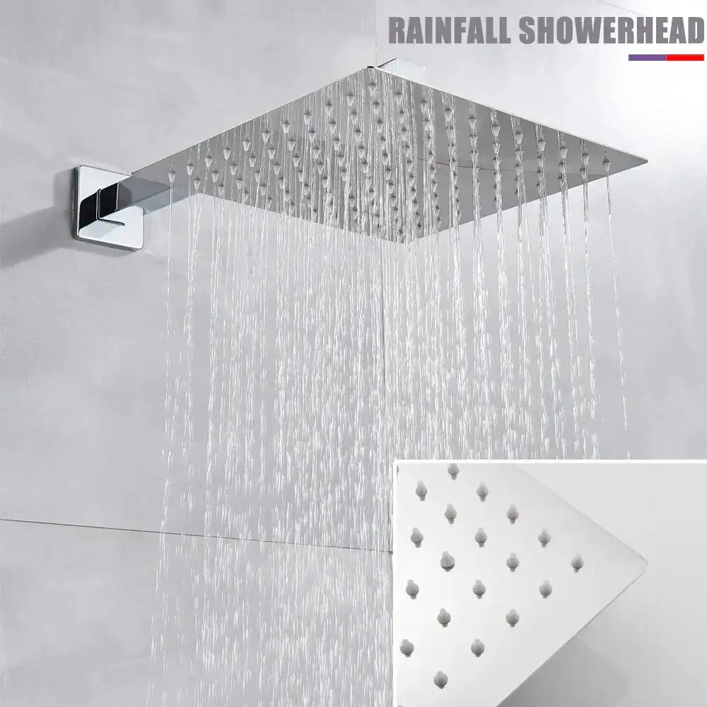 Decorbites chrome square rainfall showerhead with triangular jet panel on Tampa Home & Garden Store