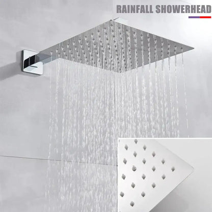 Decorbites chrome square rainfall showerhead with triangular jet panel on Tampa Home & Garden Store