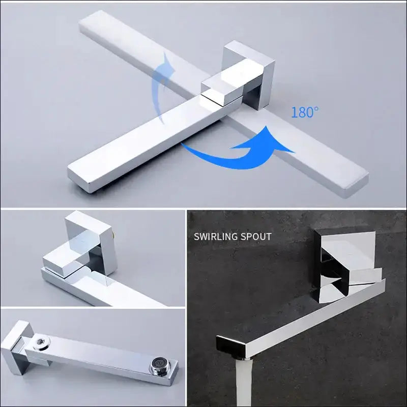 Decorbites chrome rainfall shower faucet with swiveling 180° spout and wall-mounted block on Tampa Home & Garden Store