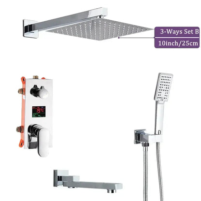 Decorbites chrome rainfall shower system 4pc with digital display mixer and handheld shower on Tampa Home & Garden Store