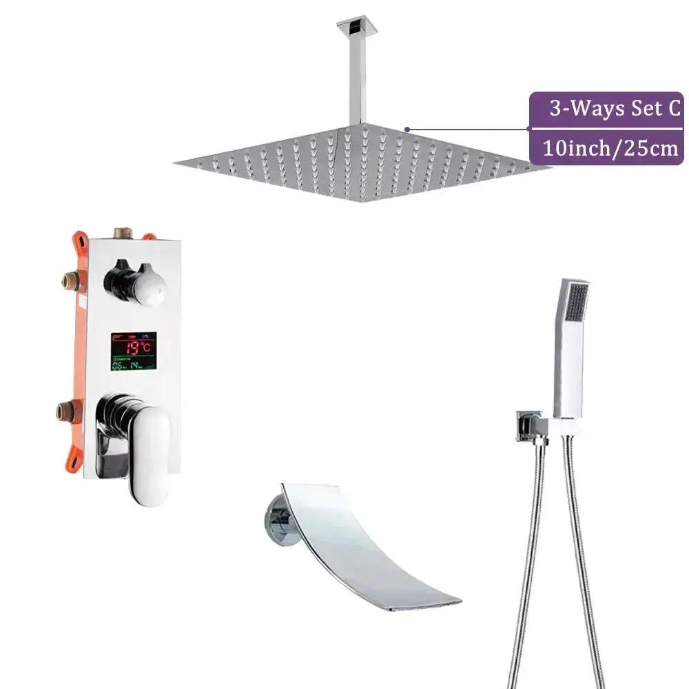 Chrome 4-piece rainfall shower set Decorbites with digital display; rain head on Tampa Home & Garden Store