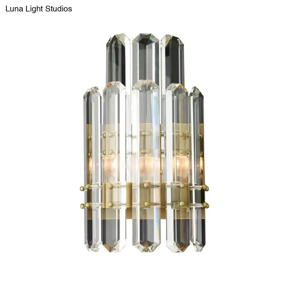 Crystal chrome wall sconce by Decorbites with tall faceted crystal prisms and gold-tone accents on Tampa Home & Garden Store