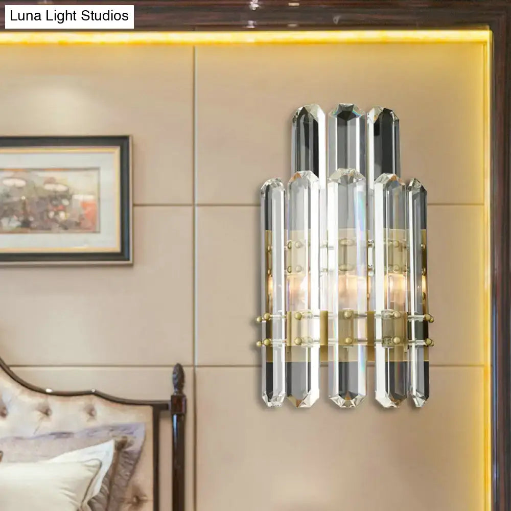 Crystal Chrome Wall Sconce with faceted crystal prisms and brass accents by Decorbites on Tampa Home & Garden Store
