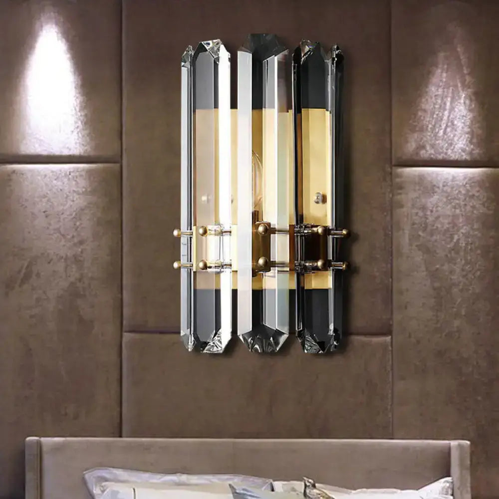 Crystal Chrome Wall Sconce by Decorbites featuring crystal prism panels and brass accents on Tampa Home & Garden Store