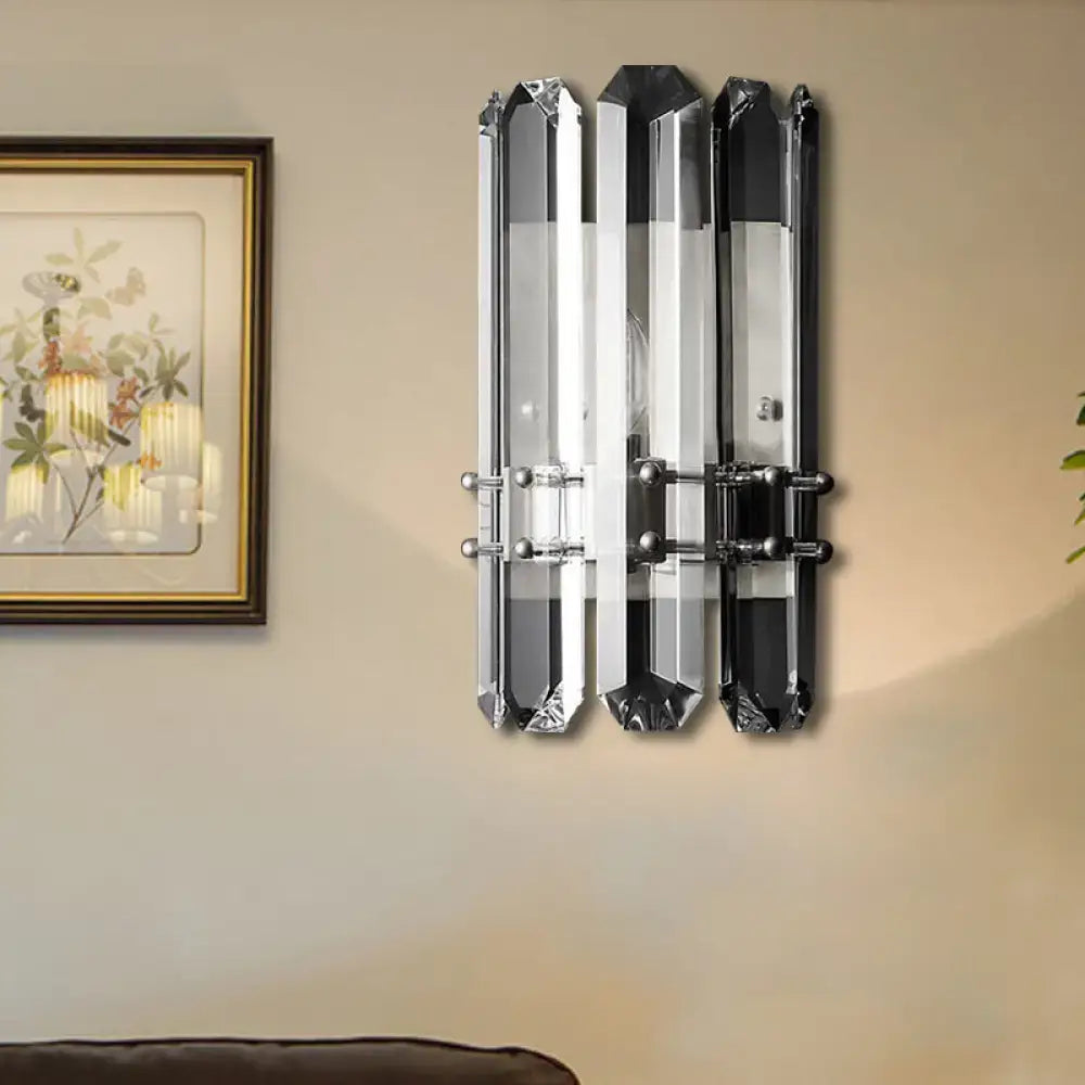 Crystal chrome wall sconce featuring three vertical faceted crystal prisms and chrome hardware on Tampa Home & Garden Store