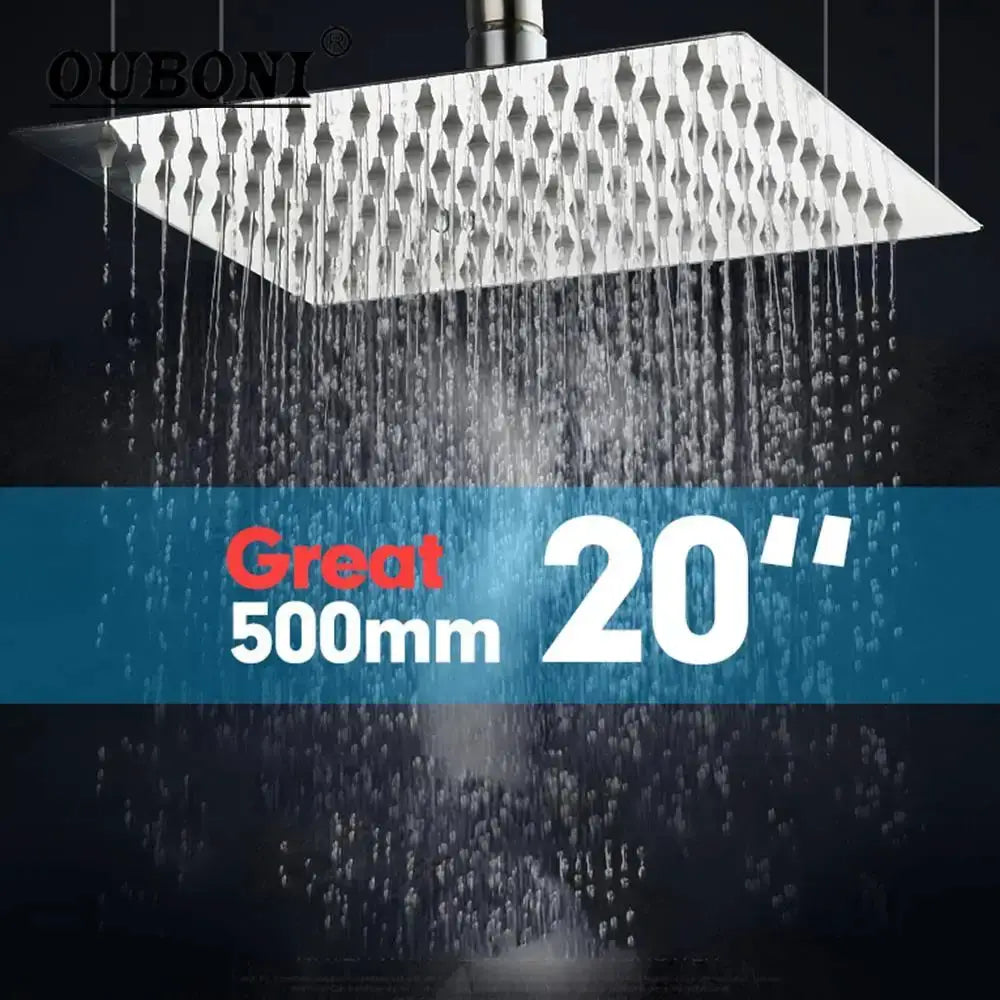 Modern chrome square rain shower head by Decorbites, 500mm wide bathroom fixture on Tampa Home & Garden Store
