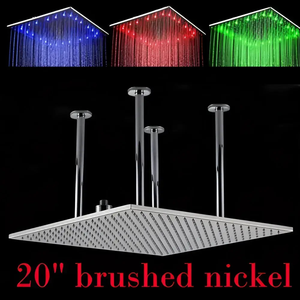 Modern chrome & brushed nickel LED rainfall shower head, 20in square, Decorbites on Tampa Home & Garden Store