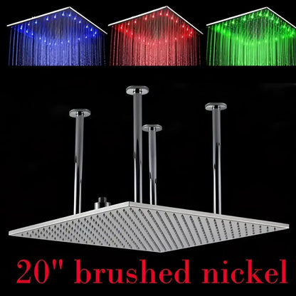 Modern chrome & brushed nickel LED rainfall shower head, 20in square, Decorbites on Tampa Home & Garden Store