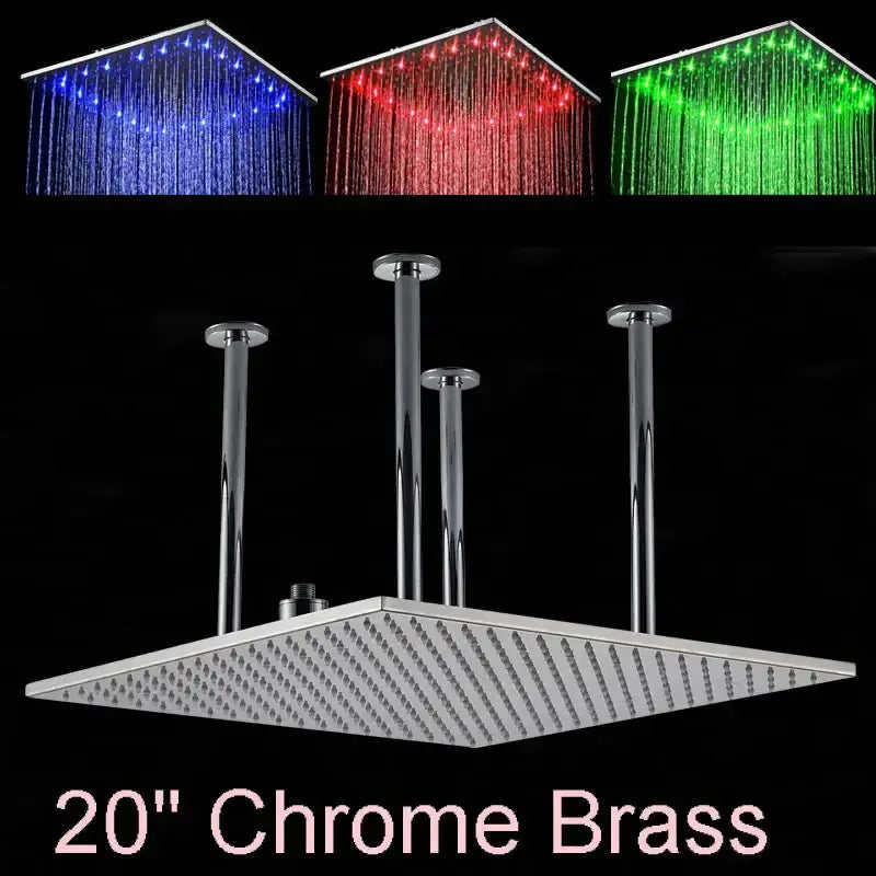 Rainfall shower head 20in, chrome and brushed nickel with LED lighting by Decorbites on Tampa Home & Garden Store