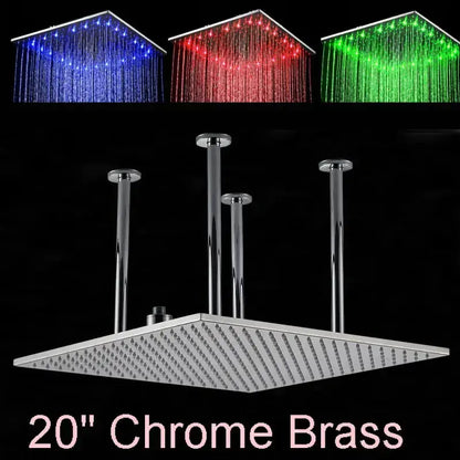 Rainfall shower head 20in, chrome and brushed nickel with LED lighting by Decorbites on Tampa Home & Garden Store