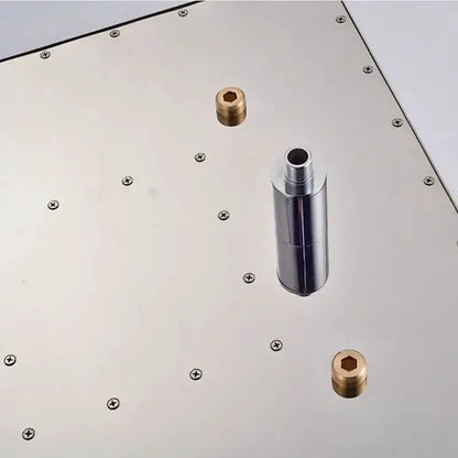 Shower head mounting hardware in chrome and brushed nickel with brass adapters on panel on Tampa Home & Garden Store