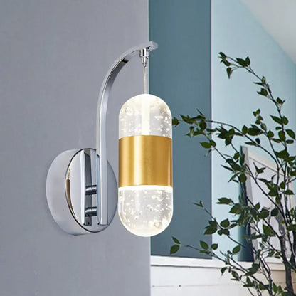 Decorbites Chrome Bubble Crystal Sconce with glass column and gold band wall mount on Tampa Home & Garden Store