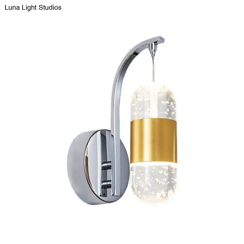 Chrome Bubble Crystal Restaurant Sconce with curved arm and gold band glass shade on Tampa Home & Garden Store