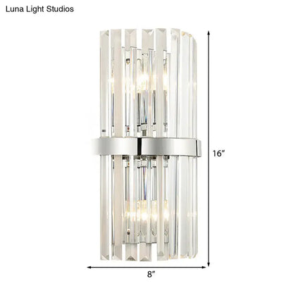 Chrome crystal cylinder sconce, dual-light with chrome band, 16 tall by 8 wide on Tampa Home & Garden Store