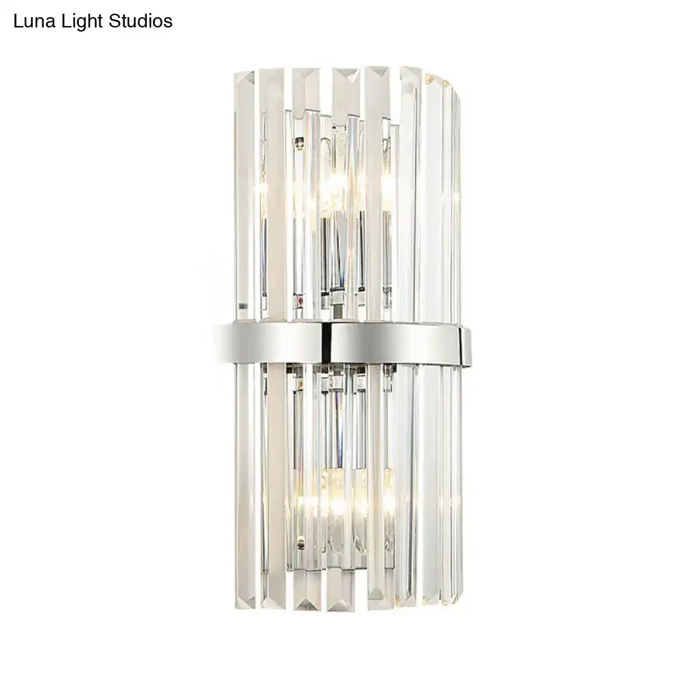 Chrome crystal cylinder dual-light wall sconce with polished chrome finish on Tampa Home & Garden Store