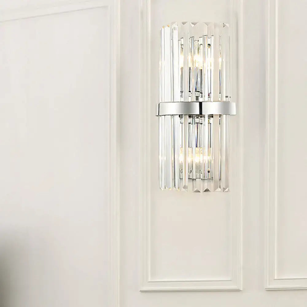Chrome Crystal Cylinder Sconce Dual-Light wall light with crystal rods Decorbites on Tampa Home & Garden Store