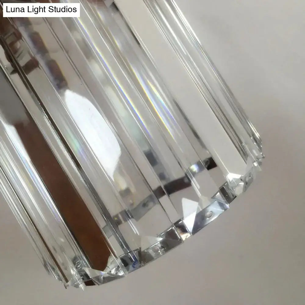 Chrome Crystal Drum Sconce with faceted prism crystals and chrome frame on Tampa Home & Garden Store