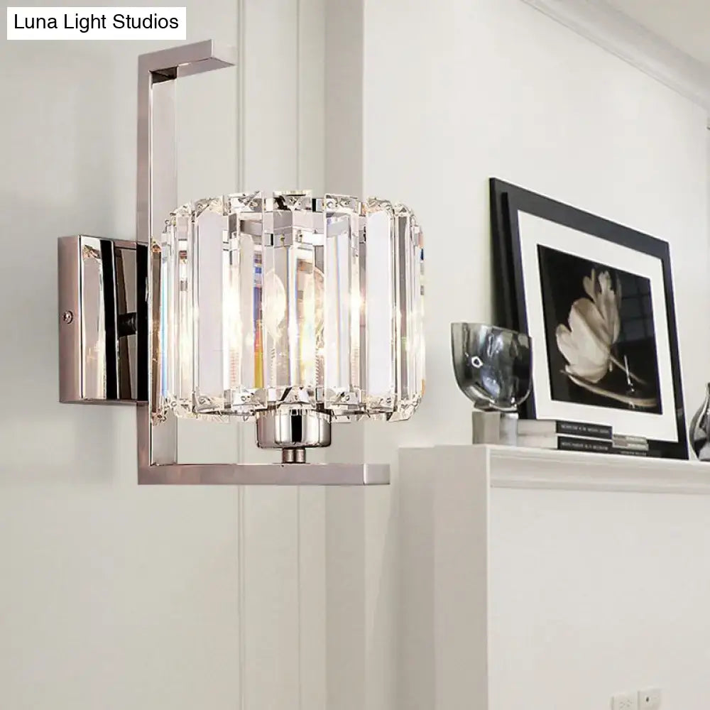 Chrome Crystal Drum Sconce by Decorbites, chrome wall light with faceted crystal drum on Tampa Home & Garden Store