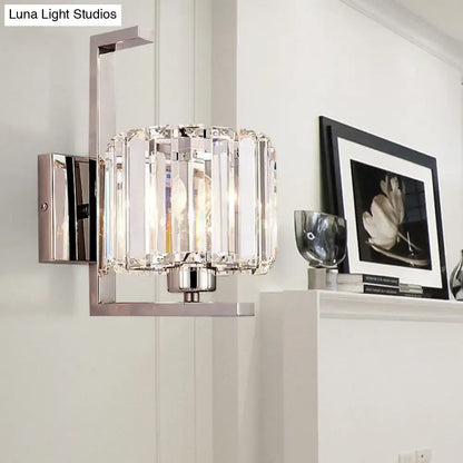 Chrome Crystal Drum Sconce by Decorbites, chrome wall light with faceted crystal drum on Tampa Home & Garden Store