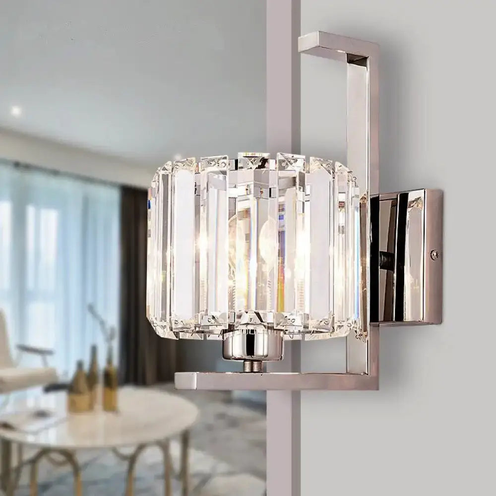 Chrome crystal drum wall sconce with faceted glass drum shade by Decorbites on Tampa Home & Garden Store
