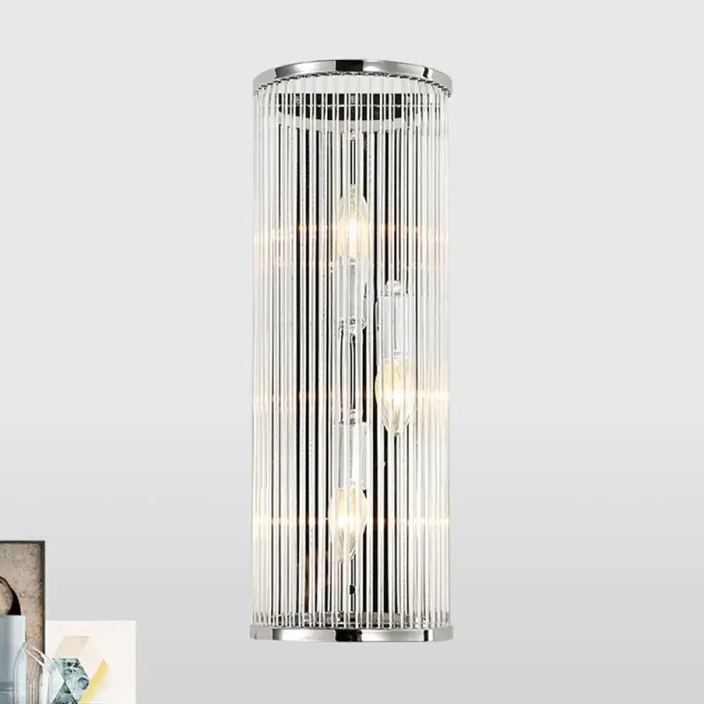 Chrome Crystal Shade Wall Light by Decorbites cylindrical wall sconce with crystal strands on Tampa Home & Garden Store