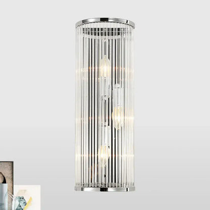 Chrome Crystal Shade Wall Light by Decorbites cylindrical wall sconce with crystal strands on Tampa Home & Garden Store
