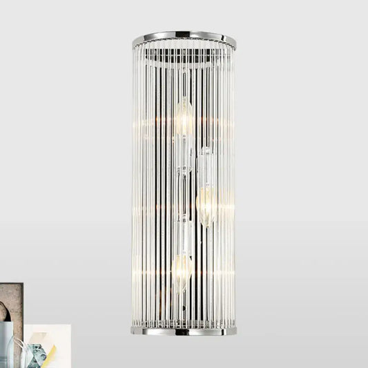 Chrome Crystal Shade Wall Light by Decorbites cylindrical wall sconce with crystal strands on Tampa Home & Garden Store