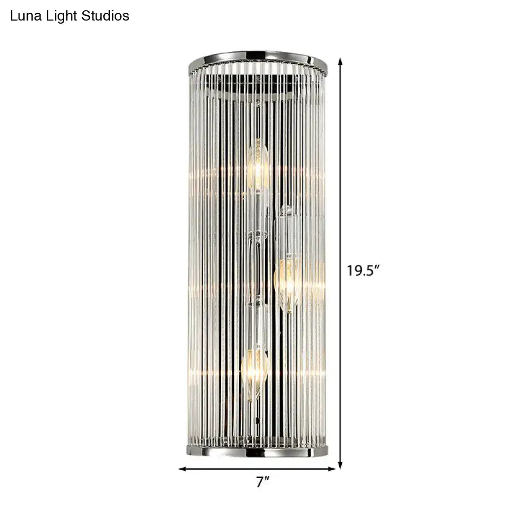 Chrome crystal shade wall light by Decorbites, cylindrical sconce with vertical glass rods on Tampa Home & Garden Store
