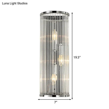 Chrome crystal shade wall light by Decorbites, cylindrical sconce with vertical glass rods on Tampa Home & Garden Store