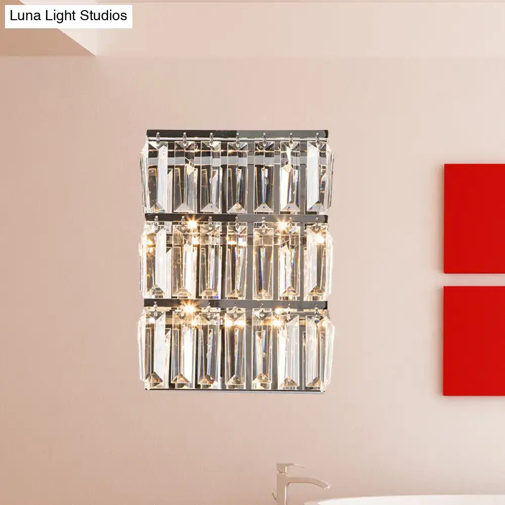 Chrome Crystal Rectangle Sconce by Decorbites, wall-mounted with hanging prisms on Tampa Home & Garden Store