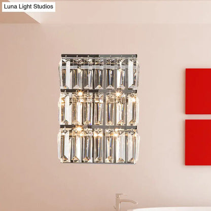 Chrome Crystal Rectangle Sconce by Decorbites, wall-mounted with hanging prisms on Tampa Home & Garden Store