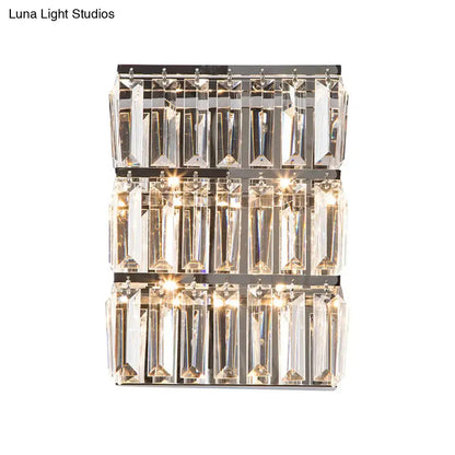 Chrome Crystal Rectangle Sconce by Decorbites with three-tier crystal prisms on Tampa Home & Garden Store